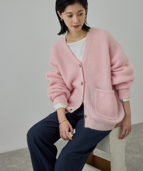 エイトン スーパーキッドモヘア ポロカーディガン 2 ピンク エイトン