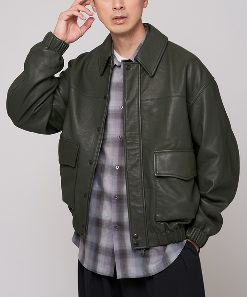 EDIFICE（エディフィス）の「A2 レザーショートブルゾン（ライダースジャケット・メンズ・ブラック/グリーン・LARGE/SMALL/MEDIUM/X-LARGE）」の2枚目の写真