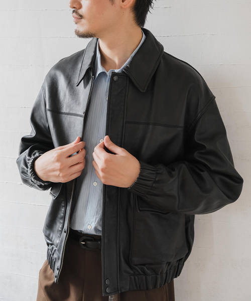 EDIFICE（エディフィス）の「A2 レザーショートブルゾン（ライダースジャケット・メンズ・ブラック/グリーン・LARGE/SMALL/MEDIUM/X-LARGE）」の4枚目の写真