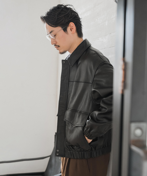 EDIFICE（エディフィス）の「A2 レザーショートブルゾン（ライダースジャケット・メンズ・ブラック/グリーン・LARGE/SMALL/MEDIUM/X-LARGE）」の5枚目の写真