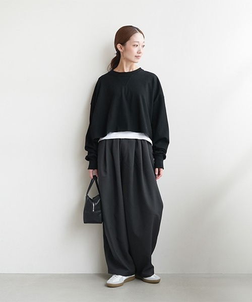 SOLAMONAT(ソラモナ)の「ペンネ天竺 ショートプルオーバー(Tシャツ/カットソー・レディース・杢グレー/ヘザーチャコール/ホワイト/ブラック/カーキ/ライトピンク・FREE)」の9枚目の写真