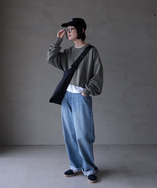 SOLAMONAT(ソラモナ)の「ペンネ天竺 ショートプルオーバー(Tシャツ/カットソー・レディース・杢グレー/ヘザーチャコール/ホワイト/ブラック/カーキ/ライトピンク・FREE)」の14枚目の写真