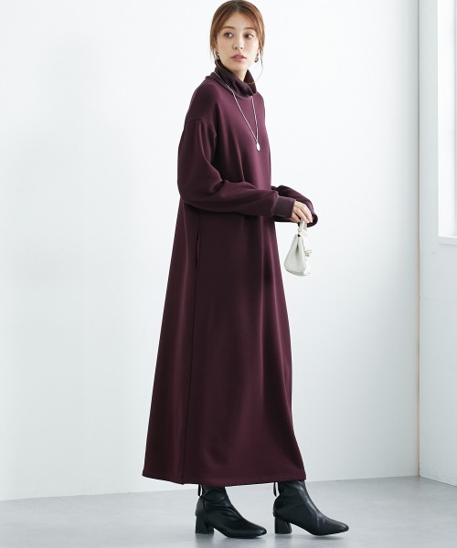 slattgir(スラットジール)の「高身長 裏シャギーマキシ丈タートルネックワンピース (トールサイズ)(ワンピース・レディース・チャコール/ボルドー/ブラック・TM/TL/TLL/T3L/T5L/T4L)」の4枚目の写真