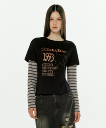 1993STUDIO（1993スタジオ）の「Wストライプレイヤードロングスリーブ_ブラック（Tシャツ/カットソー）」