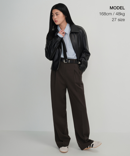 MUSINSA STANDARD WOMAN（ムシンサスタンダードウーマン）の「ウィメンズハイウエストワイドヒドゥンバンディングスラックス[ダークブラウン]（スラックス・レディース・その他・24/25/26/27/28/29/31/30/32/34）」の2枚目の写真