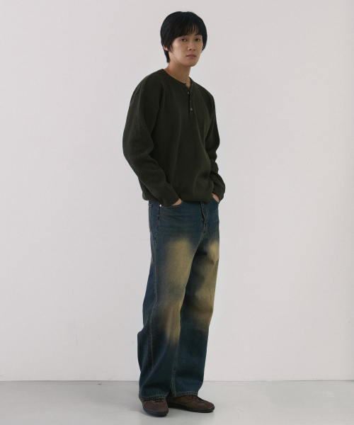 NODU（ノードユー）の「ドレインヘンリーネックニット [カーキ]（ニット/セーター・メンズ・その他・MEDIUM/LARGE）」の3枚目の写真