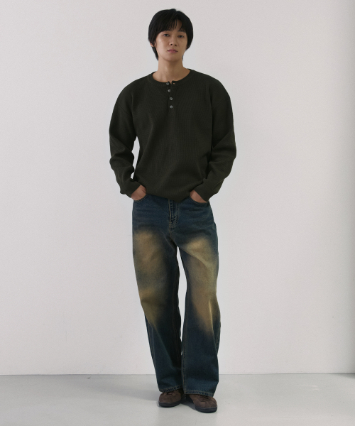 NODU（ノードユー）の「ドレインヘンリーネックニット [カーキ]（ニット/セーター・メンズ・その他・MEDIUM/LARGE）」の4枚目の写真