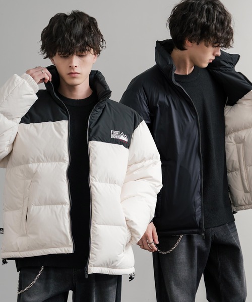 FIRST DOWN(ファーストダウン)の「FIRST DOWN ファーストダウン BUBBLE DOWN JKT 2WAYリバーシブルバブルダウンジャケット F942001(ダウンジャケット/コート・メンズ・ホワイト/ピンク/レンガ/マスタード/パープル/グレー/ゼブラ/ブラック/ライトベージュ・M/L/XL)」の2枚目の写真