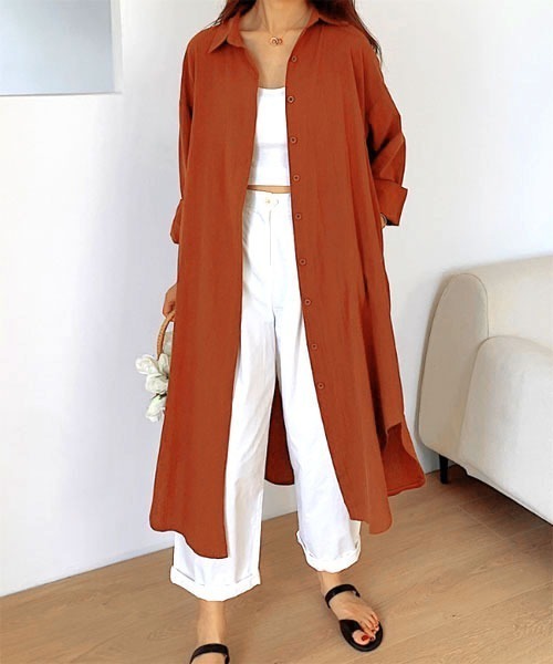 VIBGYOR Women（ヴィブジョー　ウィメン）の「【i-dare】ワッシャーシャツ ワンピース 【7色展開】（シャツワンピース・レディース・カーキ/オリーブ/ホワイト/ブラック/ピンク/ブラウン/ブルー・SMALL/LARGE/X-LARGE/MEDIUM）」の4枚目の写真