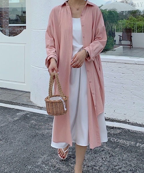 VIBGYOR Women（ヴィブジョー　ウィメン）の「【i-dare】ワッシャーシャツ ワンピース 【7色展開】（シャツワンピース・レディース・カーキ/オリーブ/ホワイト/ブラック/ピンク/ブラウン/ブルー・SMALL/LARGE/X-LARGE/MEDIUM）」の7枚目の写真