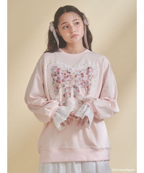 merry jenny（メリージェニー）の「Dream Garden-tulip ribbon lace sweat（スウェット・レディース・ライトグレー/ピンク・FREE）」の4枚目の写真