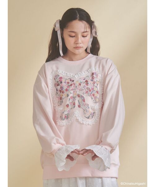 merry jenny（メリージェニー）の「Dream Garden-tulip ribbon lace sweat（スウェット・レディース・ライトグレー/ピンク・FREE）」の5枚目の写真