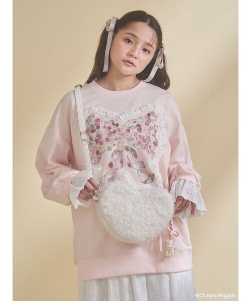 merry jenny（メリージェニー）の「Dream Garden-tulip ribbon lace sweat（スウェット・レディース・ライトグレー/ピンク・FREE）」の6枚目の写真