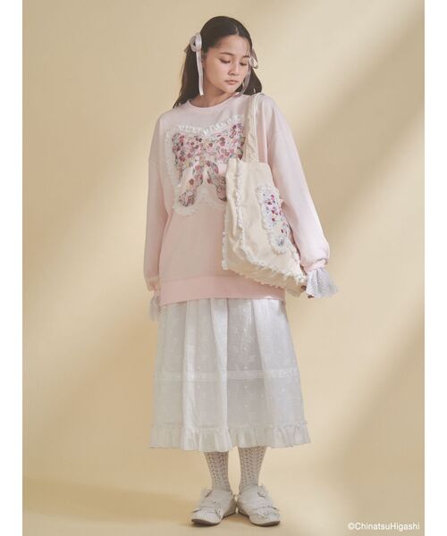 merry jenny（メリージェニー）の「Dream Garden-tulip ribbon lace sweat（スウェット・レディース・ライトグレー/ピンク・FREE）」の8枚目の写真