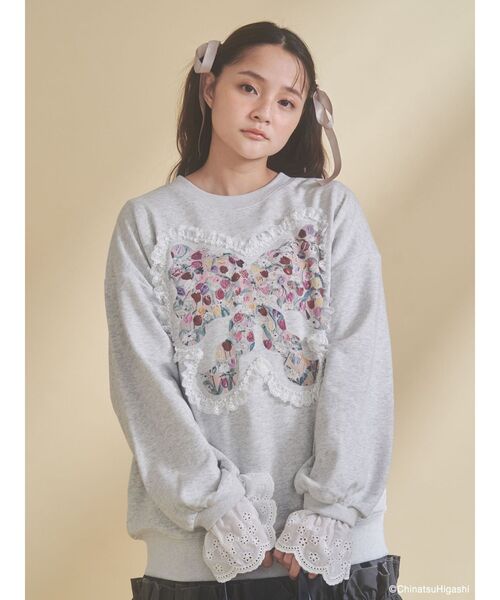merry jenny（メリージェニー）の「Dream Garden-tulip ribbon lace sweat（スウェット・レディース・ライトグレー/ピンク・FREE）」の11枚目の写真