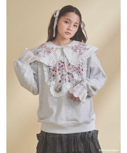 merry jenny（メリージェニー）の「Dream Garden-tulip ribbon lace sweat（スウェット・レディース・ライトグレー/ピンク・FREE）」の12枚目の写真