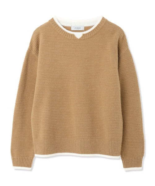 LE SOUK HOLIDAY（ルスークホリデー）の「レイヤードニットプルオーバー【洗える】（ニット/セーター・レディース・ブラック/モカ・M/L）」の16枚目の写真