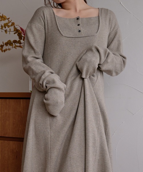 mideal(マイディール)の「lady knit onepiece / レディーニットワンピース(ワンピース・レディース・ベージュ/チャコールグレー・FREE)」の14枚目の写真