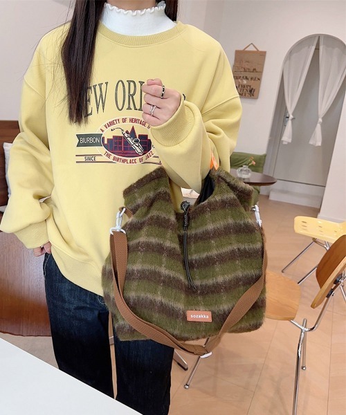 Miniministore(ミニミニストア)の「ショルダーバッグ A4トートバッグ 秋冬(ショルダーバッグ・レディース・カーキ/ピンク/グリーン/ライトブルー・FREE)」の14枚目の写真