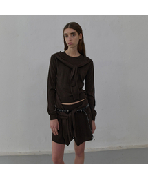 TIED DETAIL LAYERED KNIT SKIRT (BROWN)