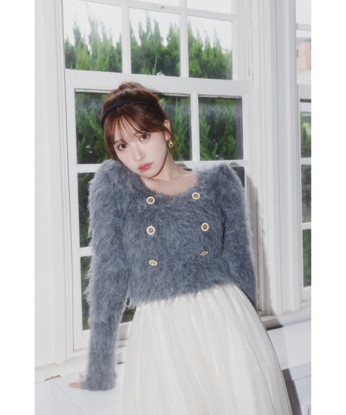 MISTREASS(ミストレアス)の「Square Neck Brushed Knit Top(ニット/セーター・レディース・グレー/オフホワイト・FREE)」の2枚目の写真