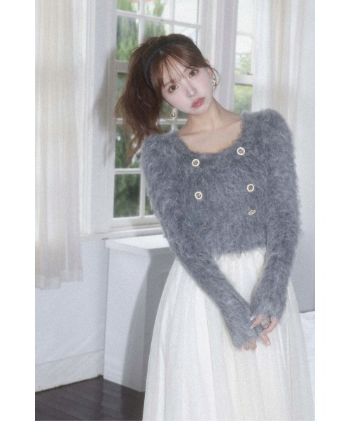 MISTREASS(ミストレアス)の「Square Neck Brushed Knit Top(ニット/セーター・レディース・グレー/オフホワイト・FREE)」の5枚目の写真