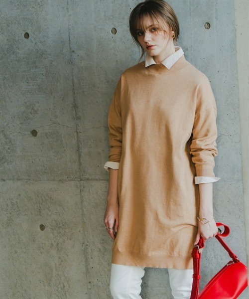 Maison INNESS(メゾンアイネス)の「綿混チュニック丈ニットワンピース(毛玉防止・ハンガー干し可能)(ニット/セーター・レディース・ホワイト/ベージュ/杢グレー/ブルー/ブラック・S~M/L~LL/3L~4L/5L~6L)」の4枚目の写真