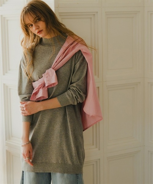 Maison INNESS(メゾンアイネス)の「綿混チュニック丈ニットワンピース(毛玉防止・ハンガー干し可能)(ニット/セーター・レディース・ホワイト/ベージュ/杢グレー/ブルー/ブラック・S~M/L~LL/3L~4L/5L~6L)」の3枚目の写真