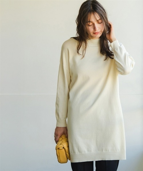 Maison INNESS(メゾンアイネス)の「綿混チュニック丈ニットワンピース(毛玉防止・ハンガー干し可能)(ニット/セーター・レディース・ホワイト/ベージュ/杢グレー/ブルー/ブラック・S~M/L~LL/3L~4L/5L~6L)」の8枚目の写真