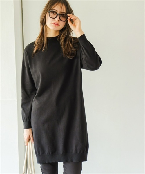 Maison INNESS(メゾンアイネス)の「綿混チュニック丈ニットワンピース(毛玉防止・ハンガー干し可能)(ニット/セーター・レディース・ホワイト/ベージュ/杢グレー/ブルー/ブラック・S~M/L~LL/3L~4L/5L~6L)」の12枚目の写真