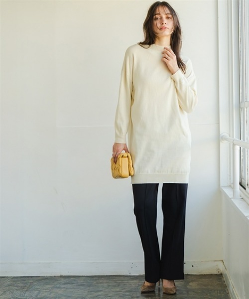 Maison INNESS(メゾンアイネス)の「綿混チュニック丈ニットワンピース(毛玉防止・ハンガー干し可能)(ニット/セーター・レディース・ホワイト/ベージュ/杢グレー/ブルー/ブラック・S~M/L~LL/3L~4L/5L~6L)」の9枚目の写真