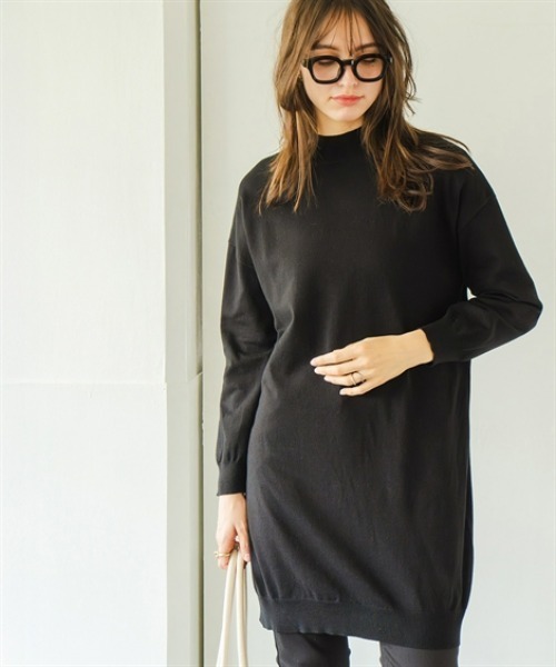 Maison INNESS(メゾンアイネス)の「綿混チュニック丈ニットワンピース(毛玉防止・ハンガー干し可能)(ニット/セーター・レディース・ホワイト/ベージュ/杢グレー/ブルー/ブラック・S~M/L~LL/3L~4L/5L~6L)」の13枚目の写真