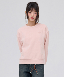 レディースニットライク刺繍スウェットTシャツ-ピンク