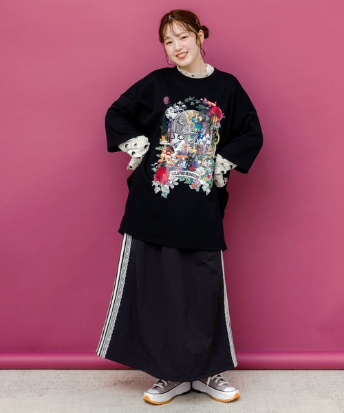 ScoLar（スカラー）の「153719：レース×ライン入りナイロンワッシャースカート（スカート・レディース・ブラック/グレー/パープル・M）」の9枚目の写真