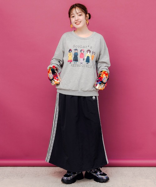 ScoLar（スカラー）の「153719：レース×ライン入りナイロンワッシャースカート（スカート・レディース・ブラック/グレー/パープル・M）」の14枚目の写真