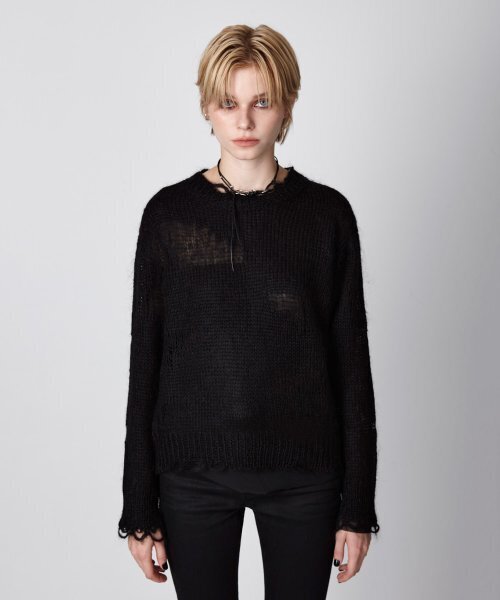 EAN JO(イアンジョー)の「KIDMOHAIR DISTRESSED KNIT (BLACK)(ニット/セーター・レディース・ブラック・FREE)」の1枚目の写真
