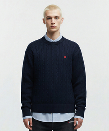 LENGAGEMENT（ランガージュマン）の「クラシックコットンラウンドネックケーブルニット[ネイビー]（ニット/セーター）」