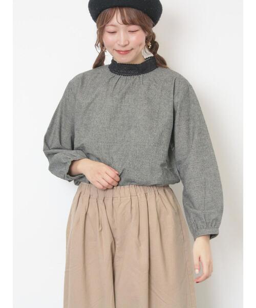 Samansa Mos2（サマンサ モスモス）の「【保温加工】襟レースブラウス（シャツ/ブラウス・レディース・チャコールグレー/ベージュ/オフホワイト/サックスブルー・F）」の3枚目の写真