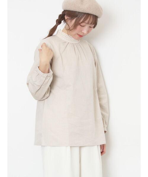 Samansa Mos2（サマンサ モスモス）の「【保温加工】襟レースブラウス（シャツ/ブラウス・レディース・チャコールグレー/ベージュ/オフホワイト/サックスブルー・F）」の11枚目の写真