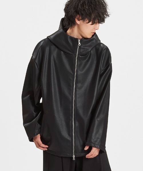 mj11344-ｼﾝｾﾃｨｯｸﾚｻﾞｰBIGﾌｰﾃﾞｯﾄﾞBLZ ブルゾン(858006-393B)（ブルゾン