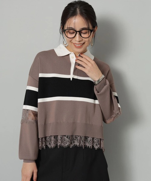 アルページュストーリー　ラガーニット ボーダー レース切替ラガーニット（ニット/セーター）｜Arpege story