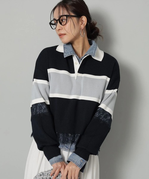 アルページュストーリー　ラガーニット ボーダー レース切替ラガーニット（ニット/セーター）｜Arpege story