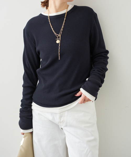 Deuxieme Classe（ドゥーズィエムクラス）の「*WOOLY WAFFLE プルオーバー（Tシャツ/カットソー・レディース・ネイビー/ホワイト/ライトグレー・FREE）」の3枚目の写真