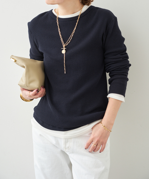 Deuxieme Classe（ドゥーズィエムクラス）の「*WOOLY WAFFLE プルオーバー（Tシャツ/カットソー・レディース・ネイビー/ホワイト/ライトグレー・FREE）」の22枚目の写真