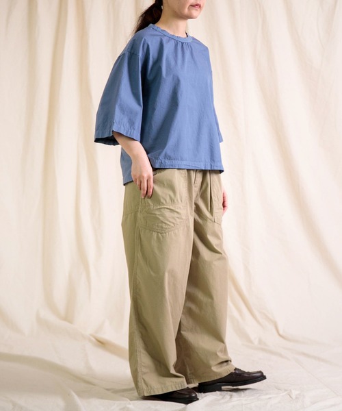 prit（プリット）の「[prit] サイロプレミアム天竺×ブロード切替 5分袖ビッグスリーブＴシャツ（Tシャツ/カットソー・レディース・オフホワイト/ブルー/ダークオリーブ/ブラック・FREE）」の15枚目の写真