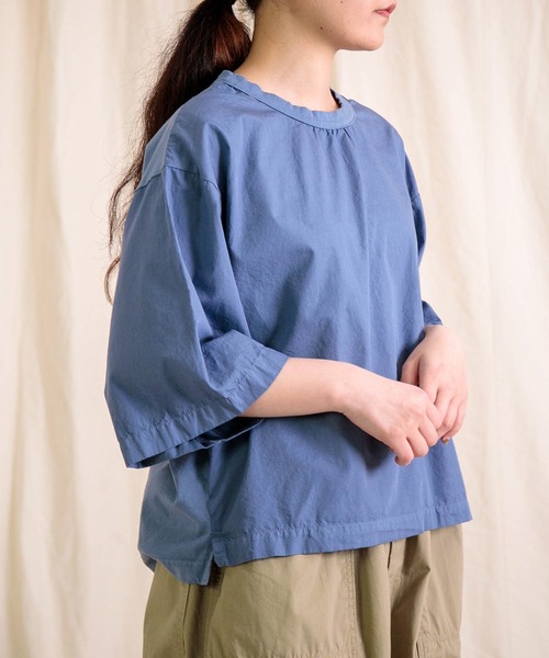 prit（プリット）の「[prit] サイロプレミアム天竺×ブロード切替 5分袖ビッグスリーブＴシャツ（Tシャツ/カットソー・レディース・オフホワイト/ブルー/ダークオリーブ/ブラック・FREE）」の13枚目の写真