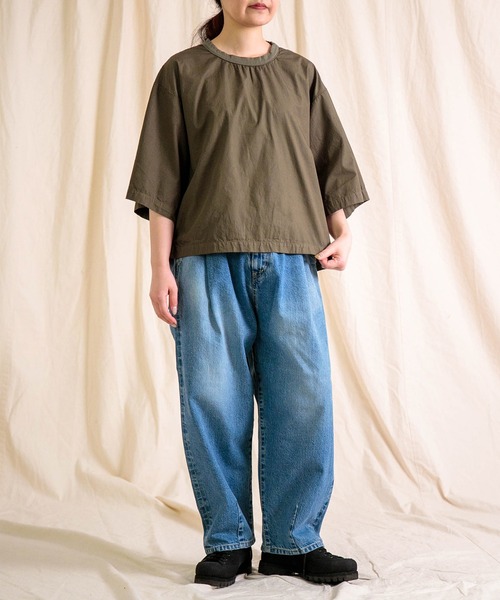 prit（プリット）の「[prit] サイロプレミアム天竺×ブロード切替 5分袖ビッグスリーブＴシャツ（Tシャツ/カットソー・レディース・オフホワイト/ブルー/ダークオリーブ/ブラック・FREE）」の19枚目の写真