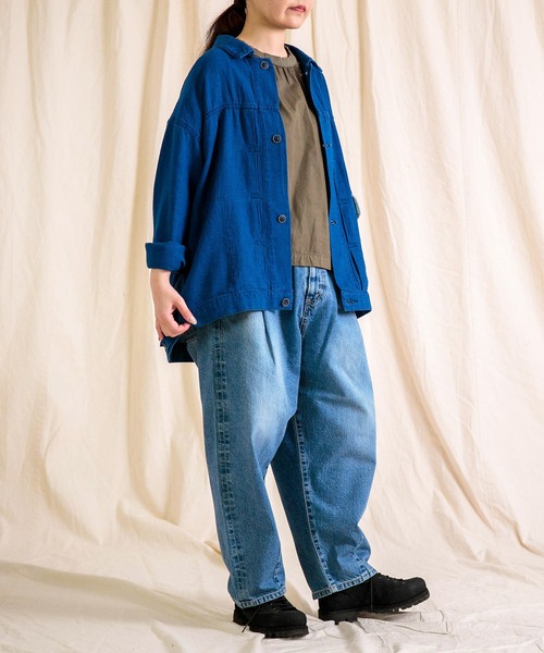 prit（プリット）の「[prit] サイロプレミアム天竺×ブロード切替 5分袖ビッグスリーブＴシャツ（Tシャツ/カットソー・レディース・オフホワイト/ブルー/ダークオリーブ/ブラック・FREE）」の20枚目の写真