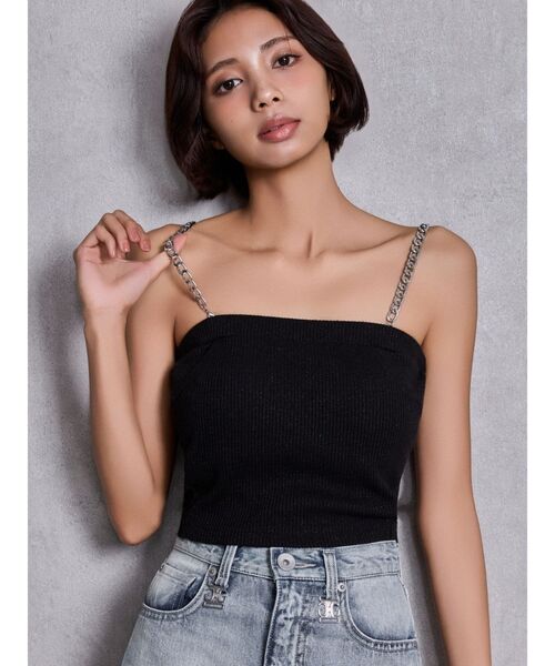 GYDA（ジェイダ）の「chainストラップラメテレコビスチェ（キャミソール・レディース・ブラック/オフホワイト・FREE）」の3枚目の写真