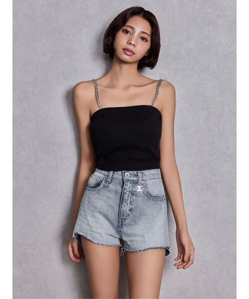 GYDA（ジェイダ）の「chainストラップラメテレコビスチェ（キャミソール・レディース・ブラック/オフホワイト・FREE）」の4枚目の写真